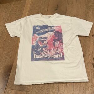 Brandy Melville White and Pink Short Sleeve Tee with Vintage Graphic